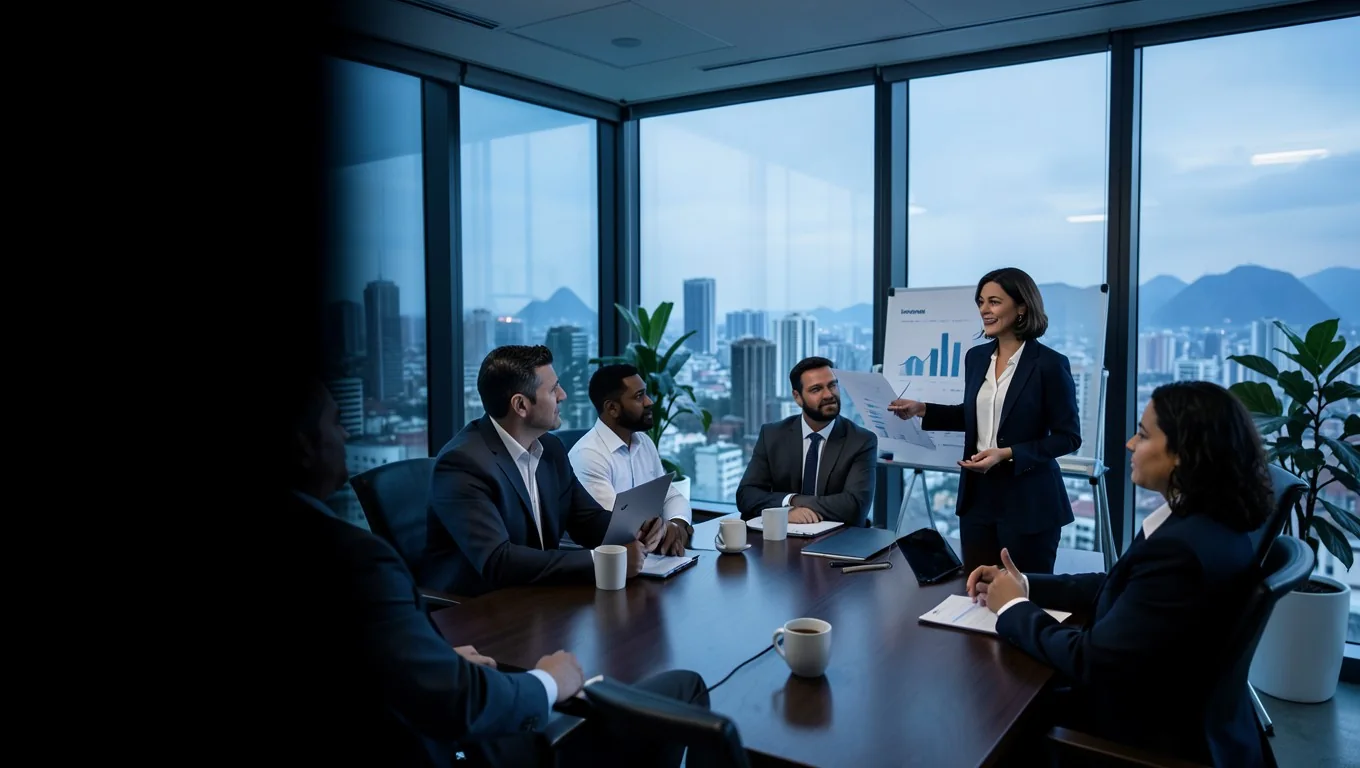 Equipo financiero en una reunión de planeación empresarial en Bogotá